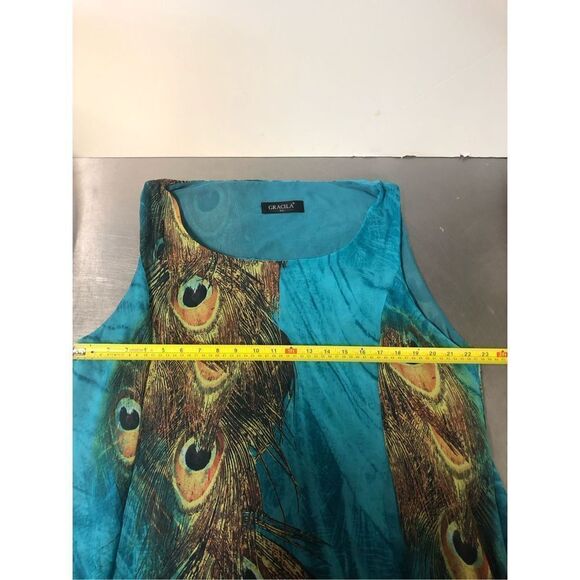 Gracila Women’s Blue Peacock Feather Design Long Tank SunDress Size 4X - Picture 7 of 8